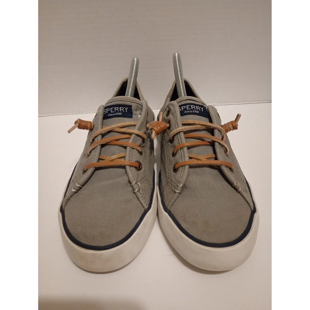 Sperry Top Sider Slip On Boat Shoe Sneaker Leather Lace Up Women Size 8.5M Grey